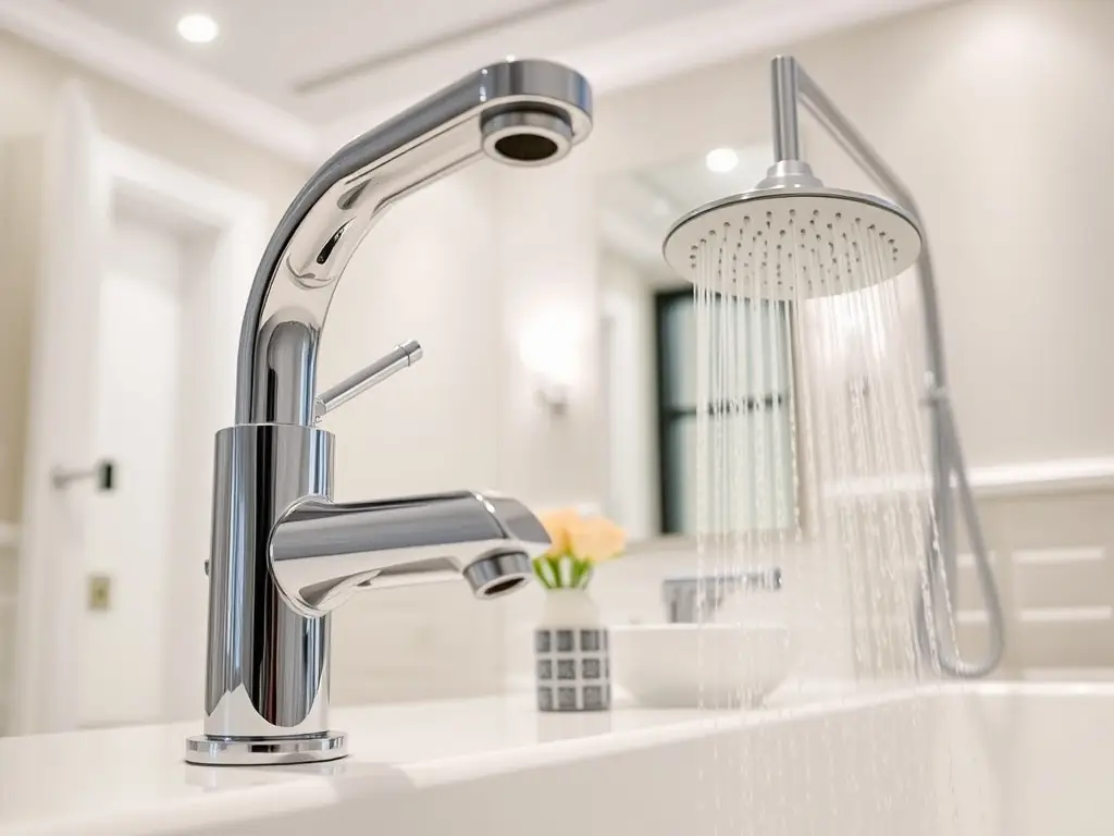 Close-up of new modern fixtures installed in a bathroom setting, highlighting the quality and precision of Upstate Bath Renewal's fixture update services.