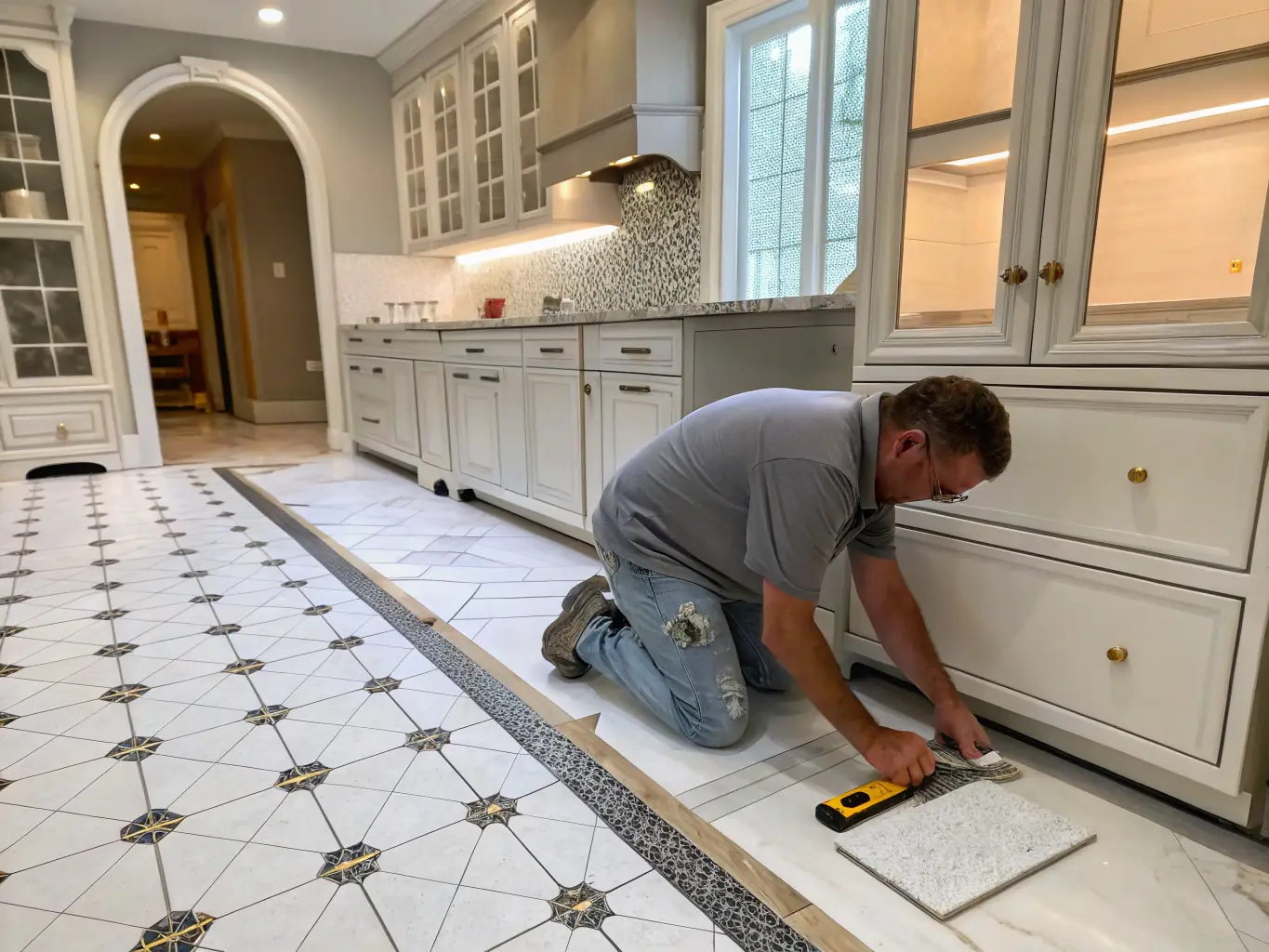A close-up shot of a kitchen remodel in progress, highlighting the meticulous craftsmanship and attention to detail that Upstate Bath Renewal brings to every project.